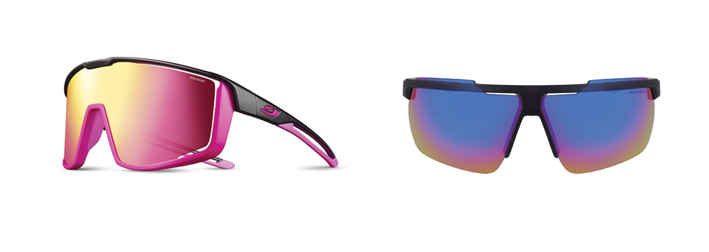 Pink Fury and blue Windshield sports sunglasses