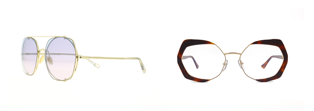 Chloé clip sunglasses and Marni bold glasses