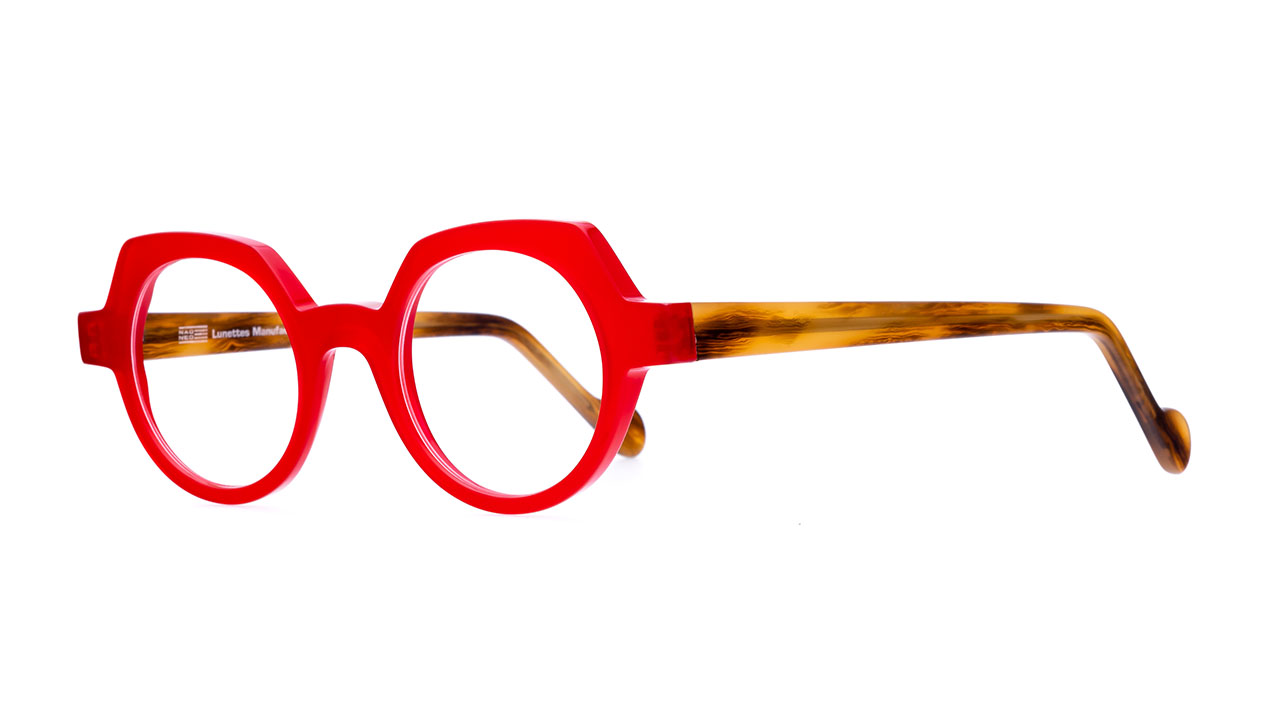 Paire de lunettes de vue Naoned Louaneg couleur rouge - Côté à angle - Doyle