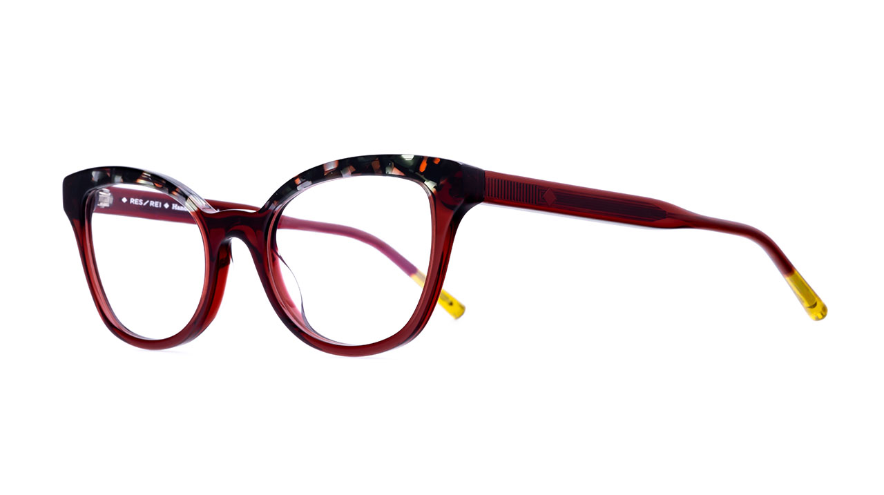 Paire de lunettes de vue Res-rei Agatea couleur rouge - Côté à angle - Doyle
