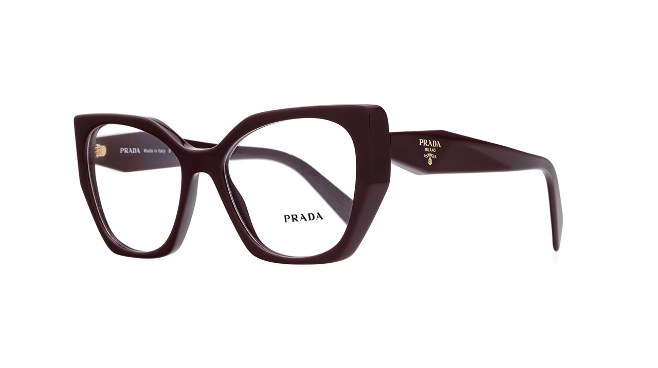 Paire de lunettes de vue Prada Pr18w couleur bordeaux - Côté à angle - Doyle