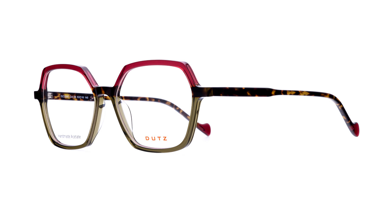 Paire de lunettes de vue Dutz Dz2300 couleur rouge - Côté à angle - Doyle