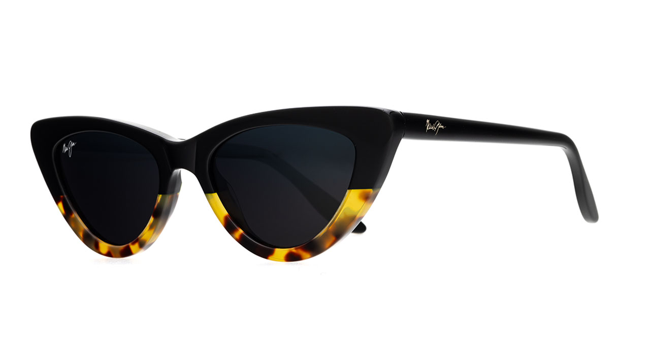 Paire de lunettes de soleil Maui-jim Gs891 couleur noir - Côté à angle - Doyle