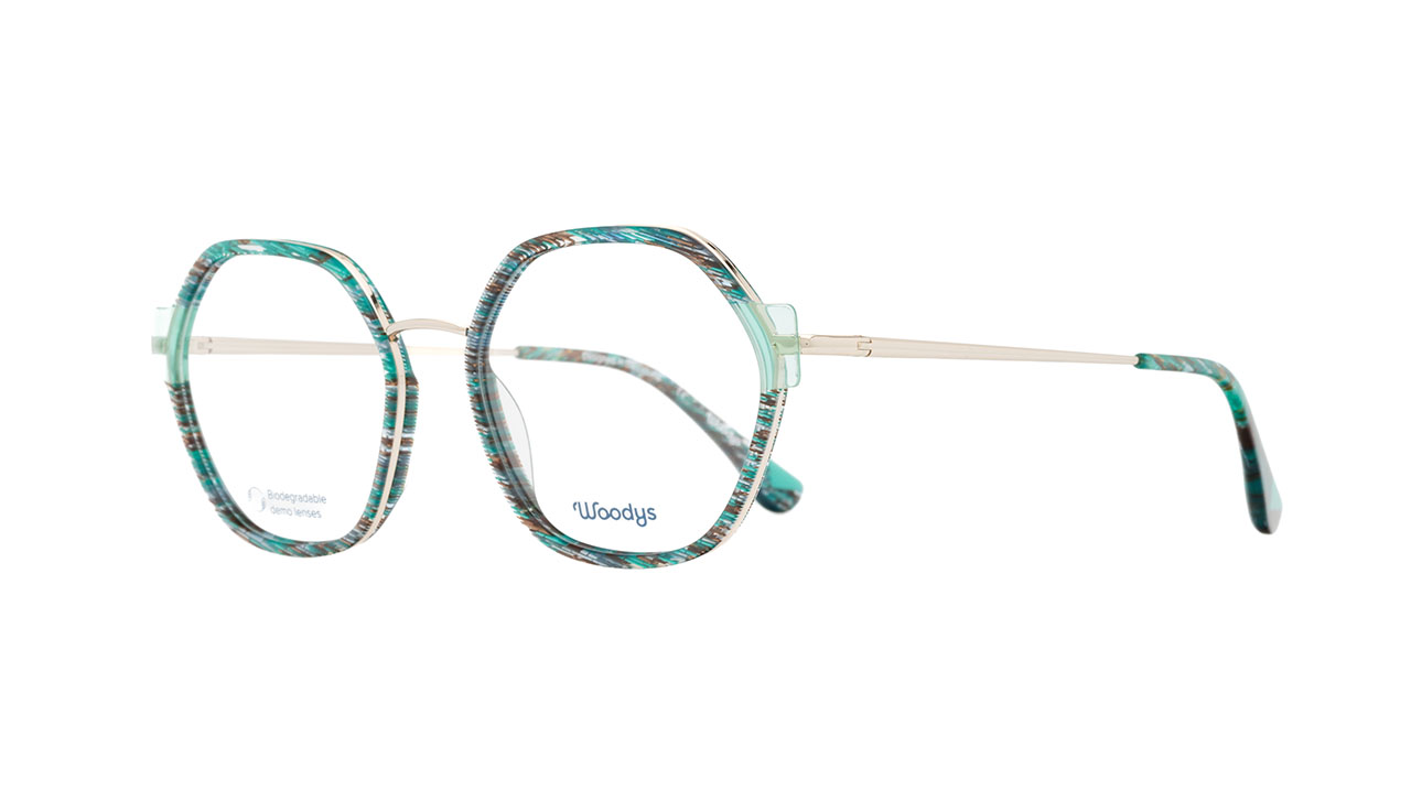 Paire de lunettes de vue Woodys Victor couleur turquoise - Côté à angle - Doyle