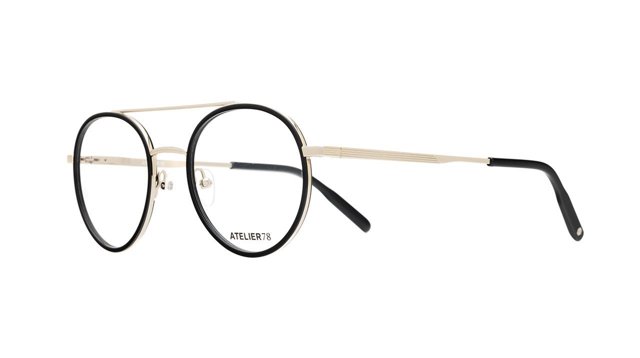 Paire de lunettes de vue Atelier-78 Alex couleur noir or - Côté à angle - Doyle
