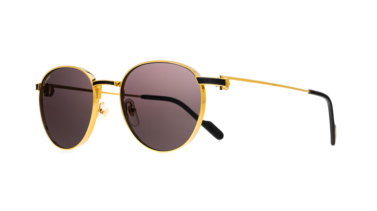 Paire de lunettes de soleil Cartier Ct0335s couleur noir or - Côté à angle - Doyle