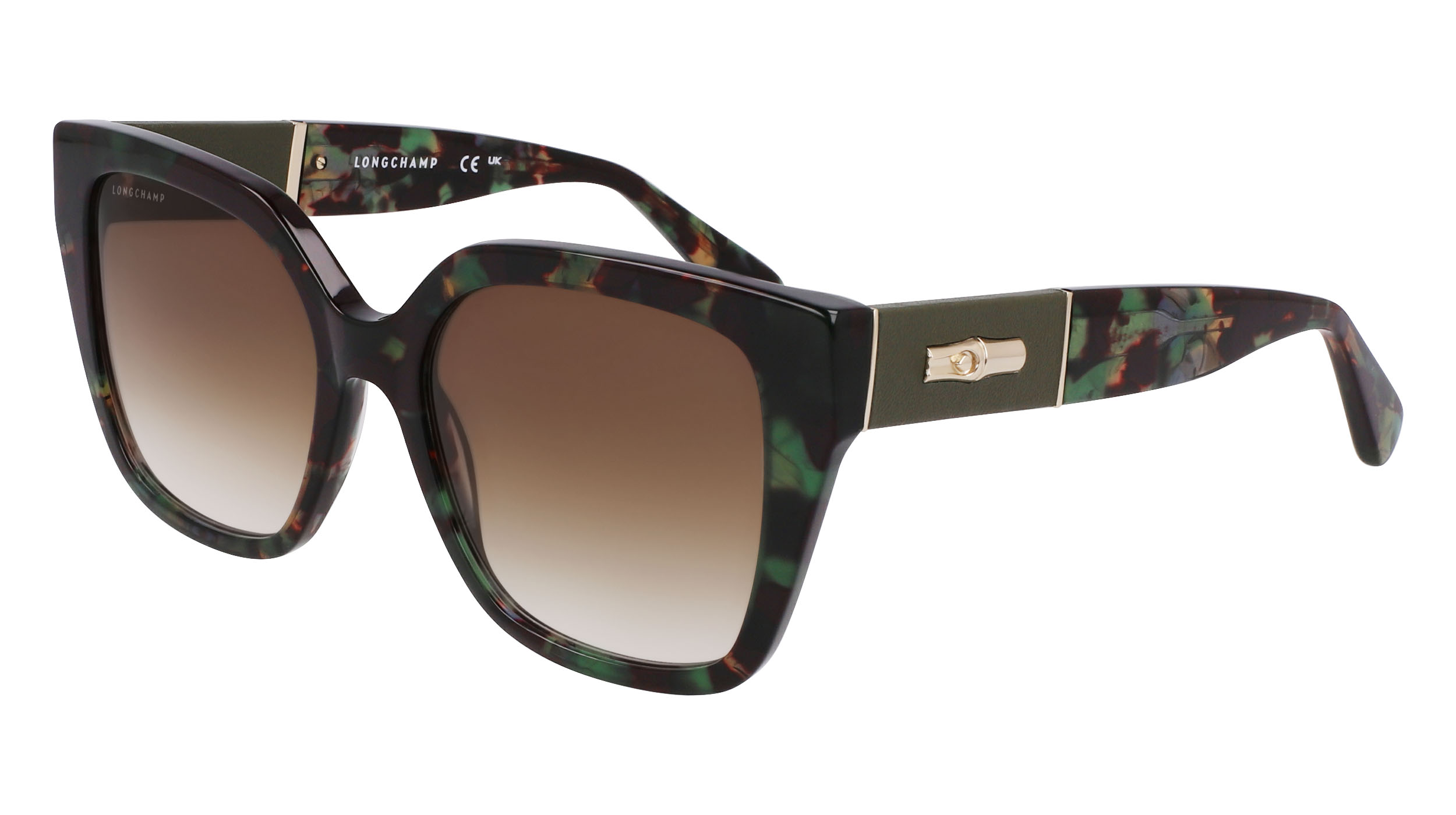 Paire de lunettes de soleil Longchamp Lo754sl couleur vert - Côté à angle - Doyle