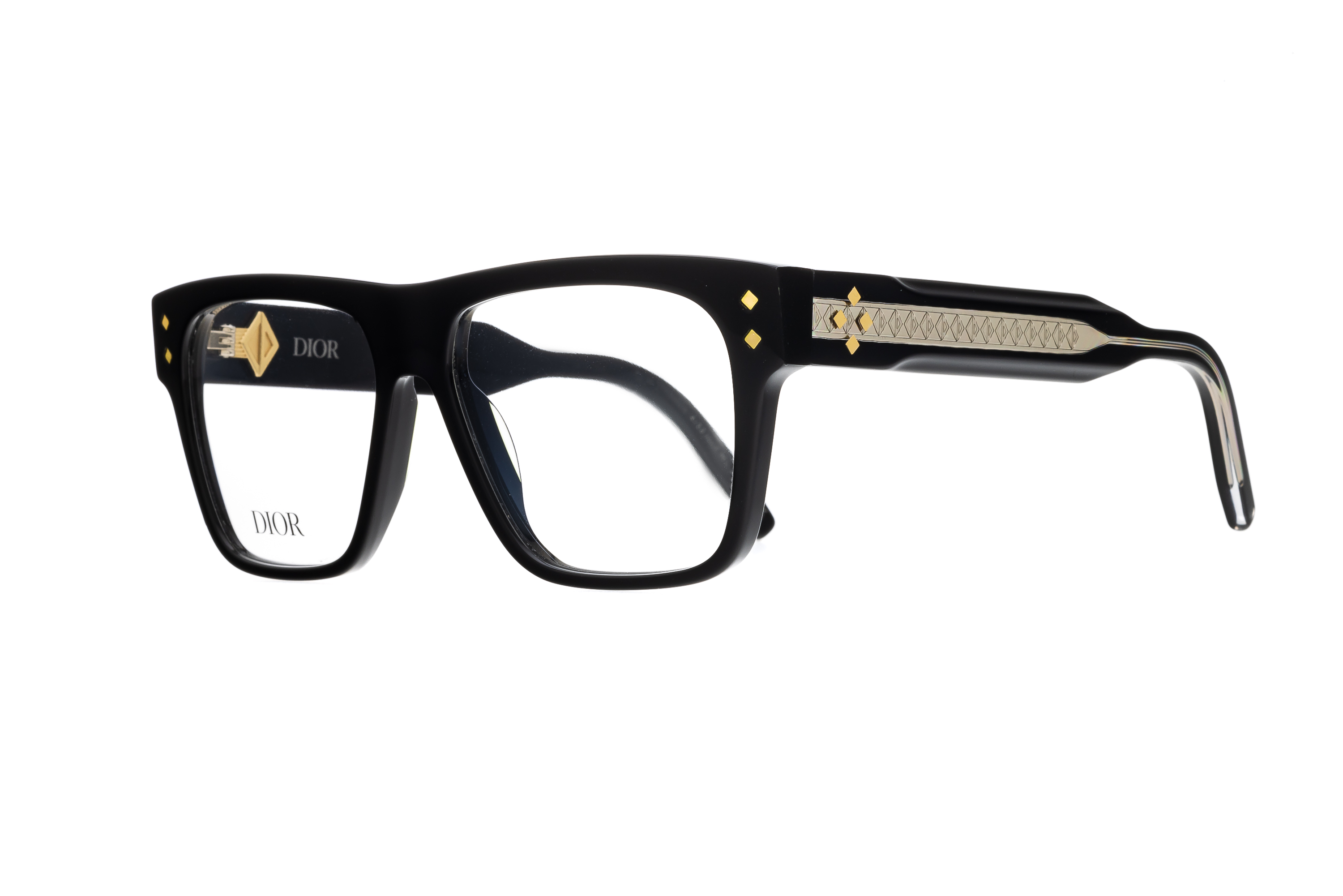 Paire de lunettes de vue Christian-dior Cd diamondo s6i couleur noir or - Côté à angle - Doyle