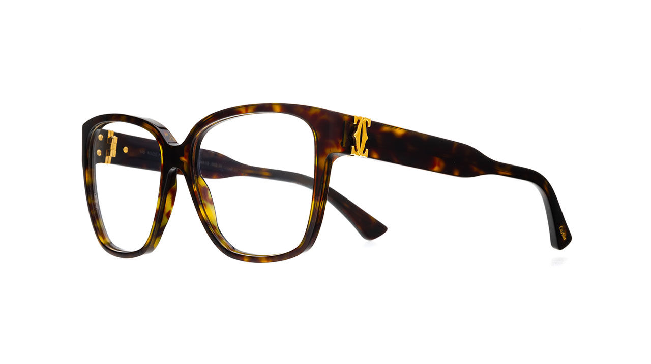 Paire de lunettes de vue Cartier Ct0451o couleur havane or - Côté à angle - Doyle