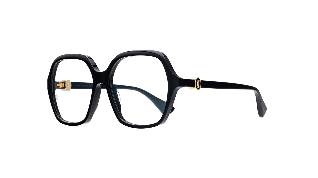 Paire de lunettes de vue Cartier Ct0492o couleur noir or - Côté à angle - Doyle