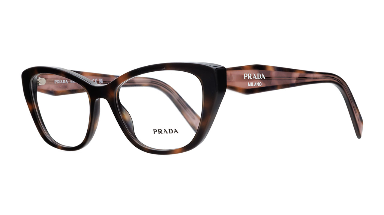 Paire de lunettes de vue Prada Pr19w couleur havane - Côté à angle - Doyle