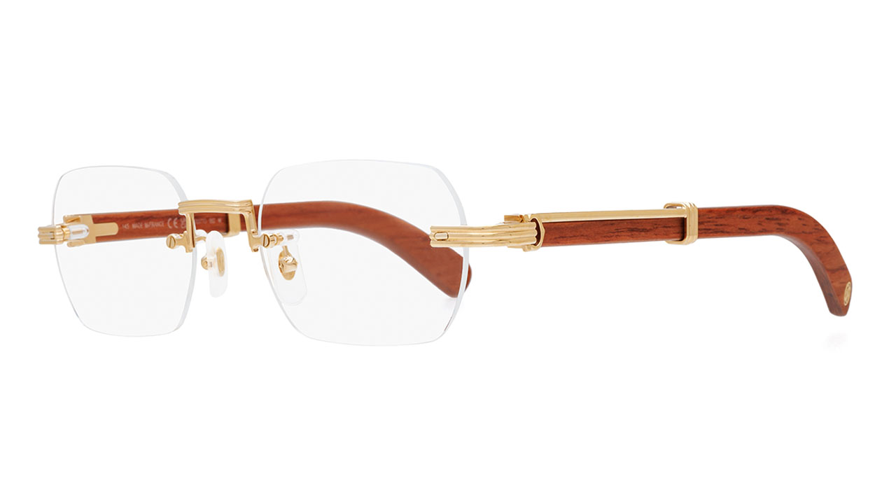 Paire de lunettes de vue Cartier Ct0377o couleur havane or - Côté à angle - Doyle