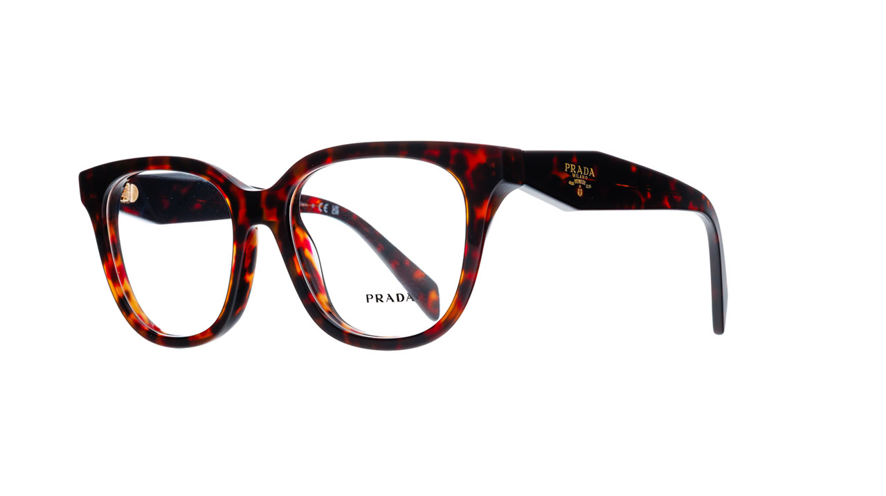 Paire de lunettes de vue Prada Prc11 couleur havane - Côté à angle - Doyle