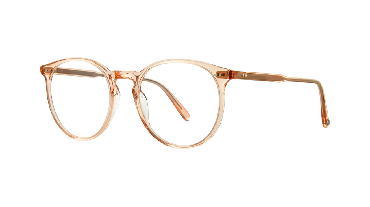 Paire de lunettes de vue Garrett-leight Morningside couleur pêche cristal - Côté à angle - Doyle