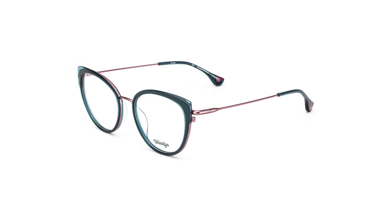 Paire de lunettes de vue Woodys Swan couleur turquoise - Côté à angle - Doyle