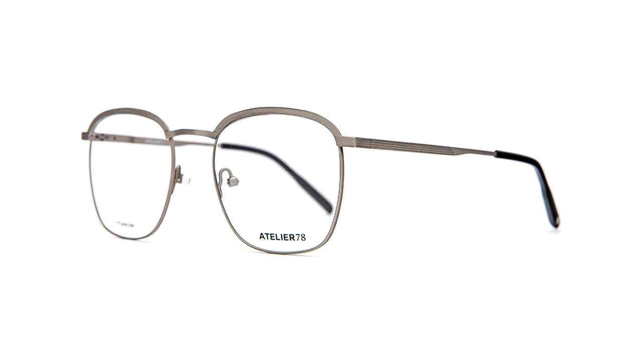 Paire de lunettes de vue Atelier-78 Charlie couleur argent satin - Côté à angle - Doyle