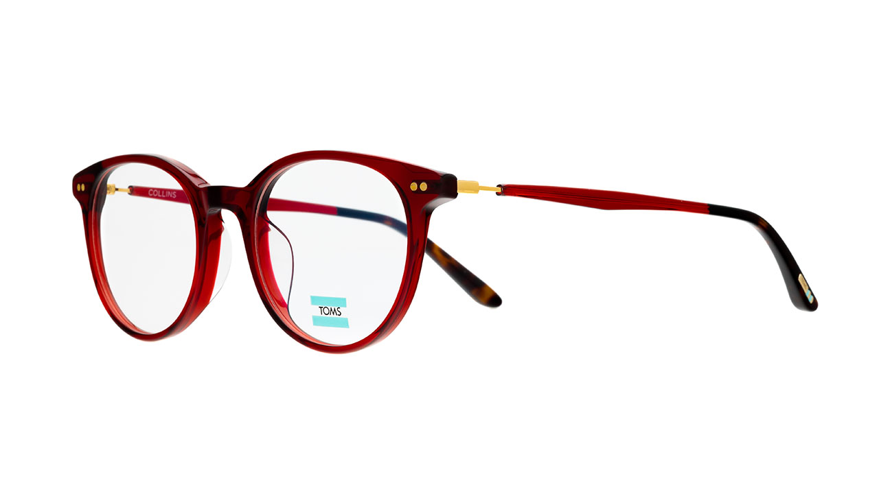 Paire de lunettes de vue Toms Collins couleur rouge - Côté à angle - Doyle