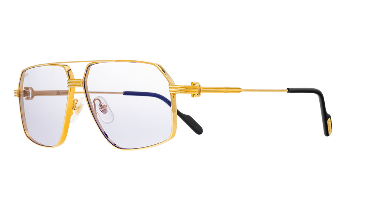 Paire de lunettes de soleil Cartier Ct0270s couleur or - Côté à angle - Doyle