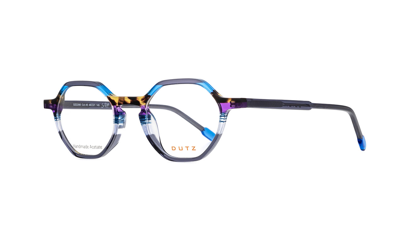 Paire de lunettes de vue Dutz Dz2280 couleur bleu - Côté à angle - Doyle
