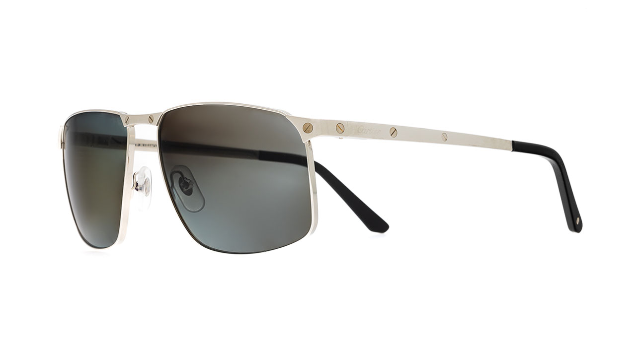 Paire de lunettes de soleil Cartier Ct0322s couleur argent satin - Côté à angle - Doyle