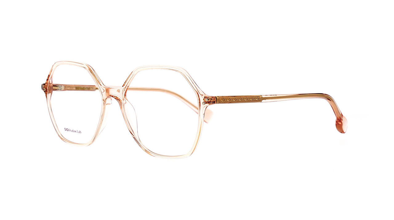 Paire de lunettes de vue Gigi-studios Lyra couleur pêche cristal - Côté à angle - Doyle