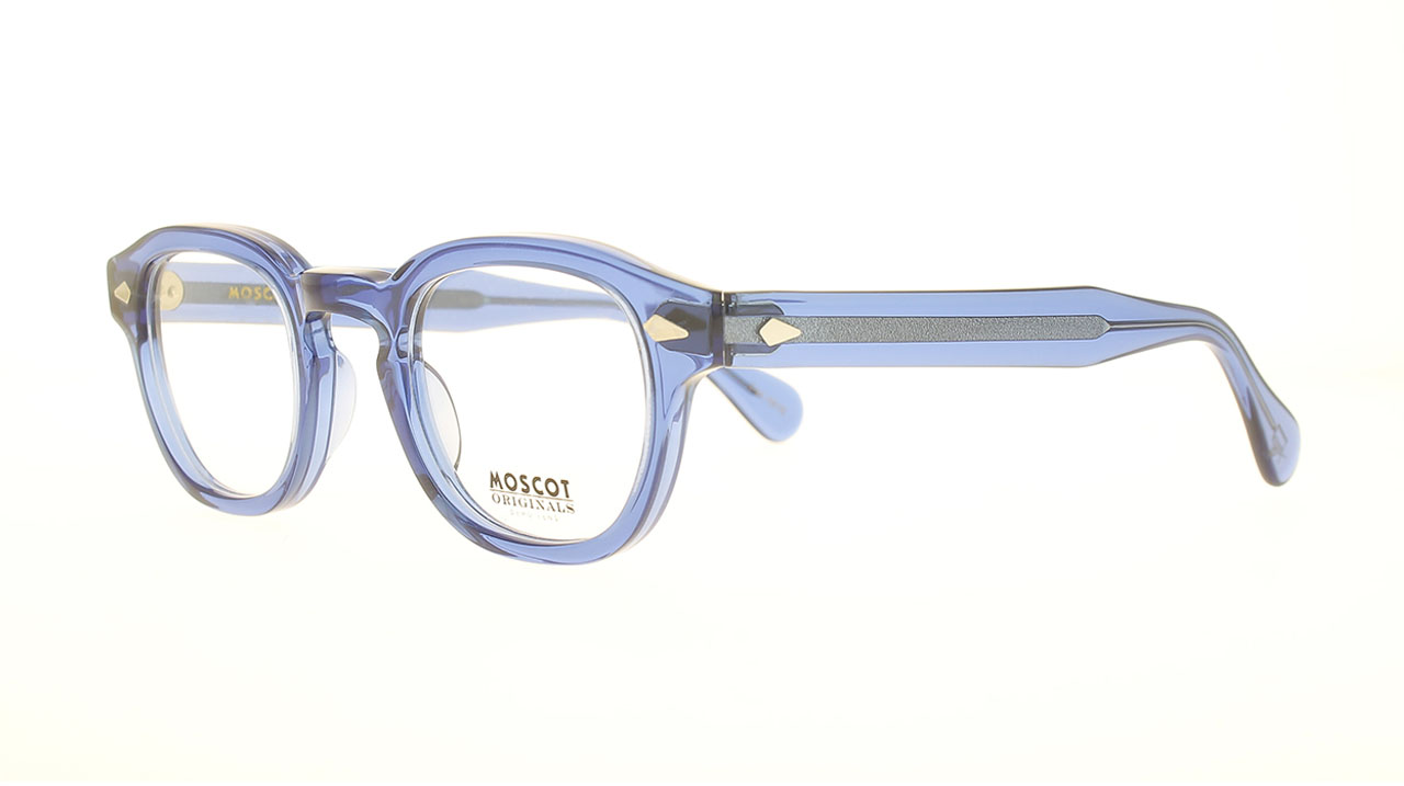 Paire de lunettes de vue Moscot Lemtosh couleur bleu - Côté à angle - Doyle