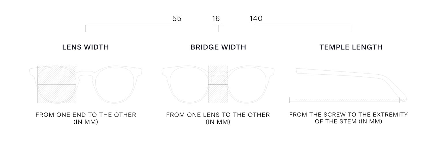 Size guide for the selection of your glasses